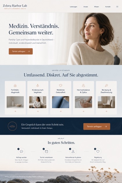Healthcare website design for Germany, showing a clear opening, service information, supporting content, and a focused inquiry action.