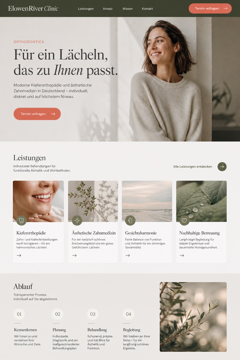Healthcare website design for Germany, showing a clear opening, service information, supporting content, and a focused inquiry action.