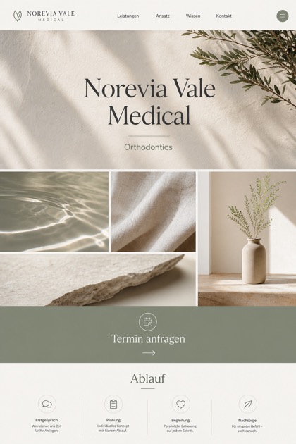 Healthcare website design for Germany, showing a clear opening, service information, supporting content, and a focused inquiry action.