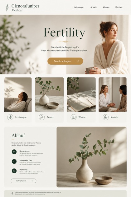 Healthcare website design for Germany, showing a clear opening, service information, supporting content, and a focused inquiry action.