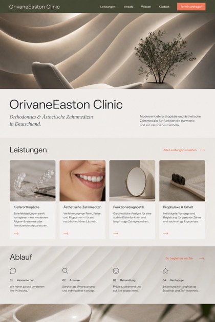 Healthcare website design for Germany, showing a clear opening, service information, supporting content, and a focused inquiry action.