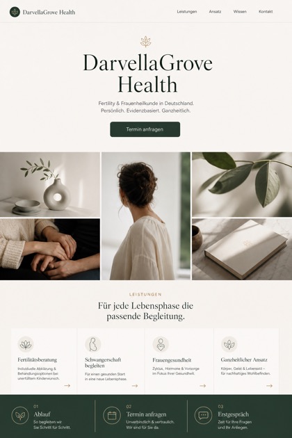 Healthcare website design for Germany, showing a clear opening, service information, supporting content, and a focused inquiry action.