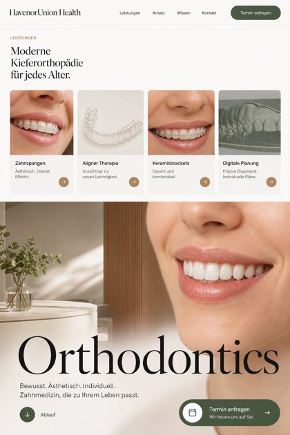 Healthcare website design for Germany, showing a clear opening, service information, supporting content, and a focused inquiry action.