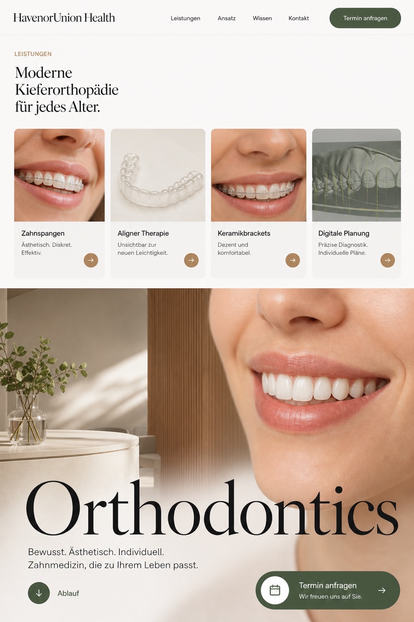 Healthcare website design for Germany, showing a clear opening, service information, supporting content, and a focused inquiry action.
