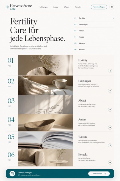 Healthcare website design for Germany, showing a clear opening, service information, supporting content, and a focused inquiry action.