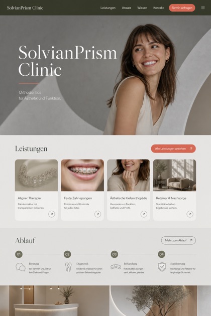 Healthcare website design for Germany, showing a clear opening, service information, supporting content, and a focused inquiry action.