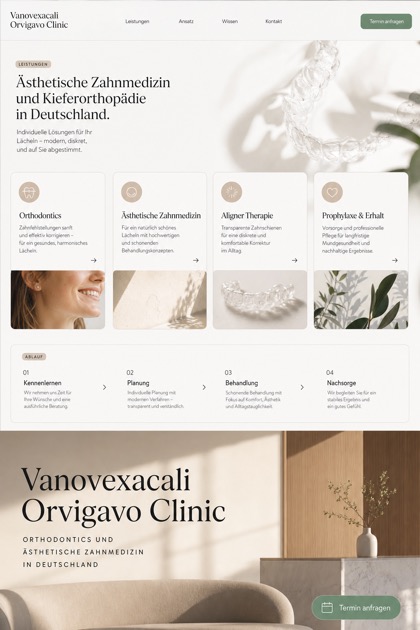 Healthcare website design for Germany, showing a clear opening, service information, supporting content, and a focused inquiry action.