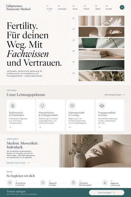 Healthcare website design for Germany, showing a clear opening, service information, supporting content, and a focused inquiry action.