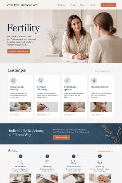 Healthcare website design for Germany, showing a clear opening, service information, supporting content, and a focused inquiry action.