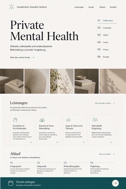 Healthcare website design for Germany, showing a clear opening, service information, supporting content, and a focused inquiry action.