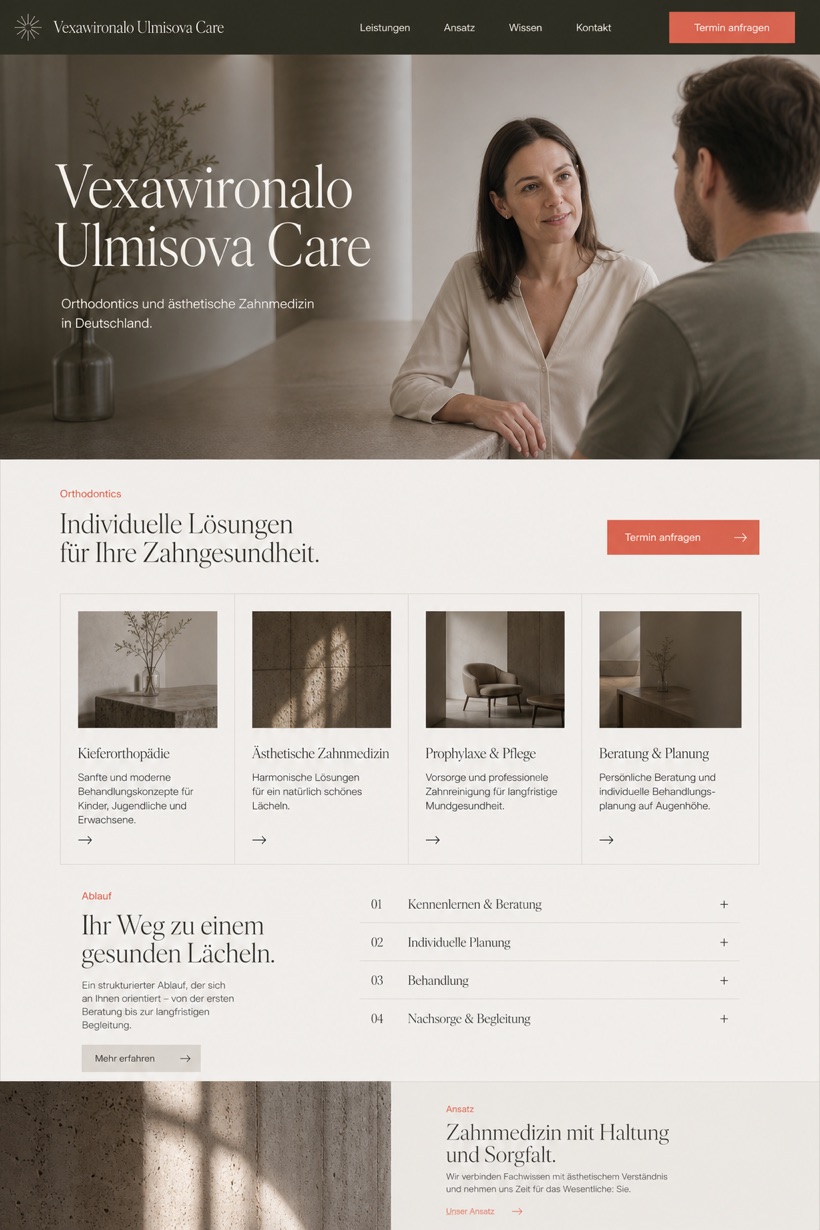 Healthcare website design for Germany, showing a clear opening, service information, supporting content, and a focused inquiry action.