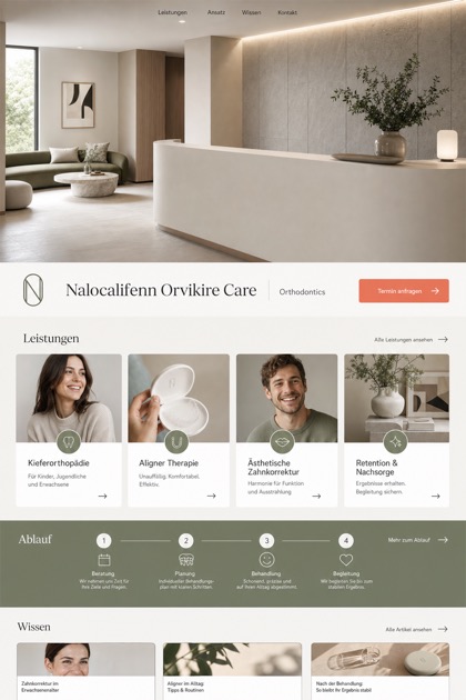 Healthcare website design for Germany, showing a clear opening, service information, supporting content, and a focused inquiry action.