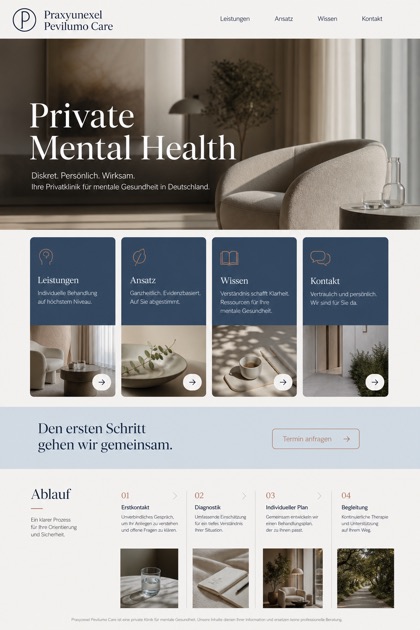Healthcare website design for Germany, showing a clear opening, service information, supporting content, and a focused inquiry action.