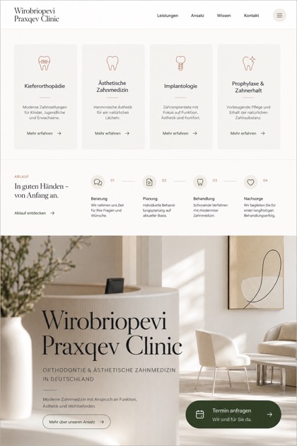 Healthcare website design for Germany, showing a clear opening, service information, supporting content, and a focused inquiry action.