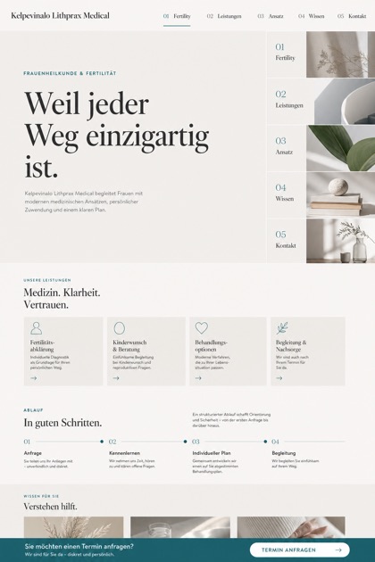Healthcare website design for Germany, showing a clear opening, service information, supporting content, and a focused inquiry action.