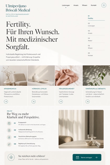 Healthcare website design for Germany, showing a clear opening, service information, supporting content, and a focused inquiry action.