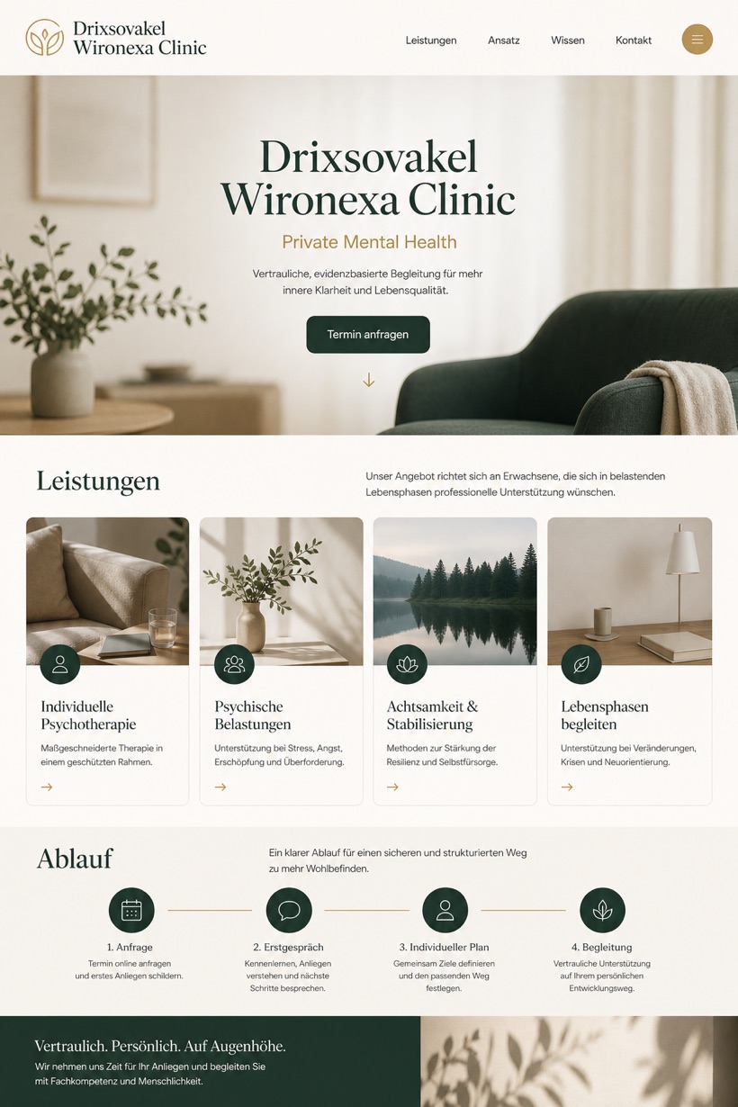 Healthcare website design for Germany, showing a clear opening, service information, supporting content, and a focused inquiry action.