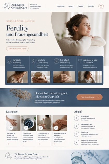 Healthcare website design for Germany, showing a clear opening, service information, supporting content, and a focused inquiry action.