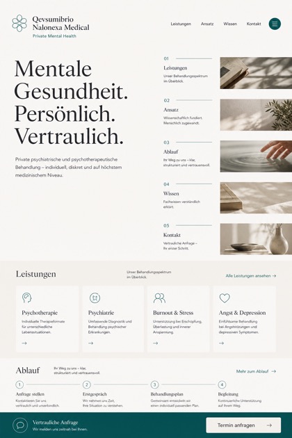 Healthcare website design for Germany, showing a clear opening, service information, supporting content, and a focused inquiry action.