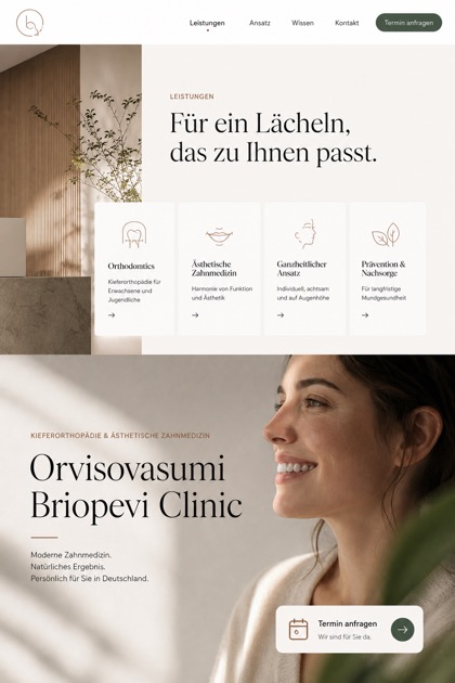 Healthcare website design for Germany, showing a clear opening, service information, supporting content, and a focused inquiry action.