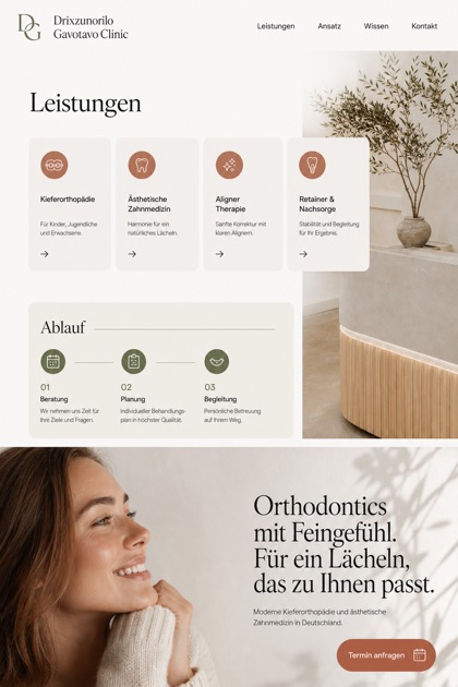 Healthcare website design for Germany, showing a clear opening, service information, supporting content, and a focused inquiry action.