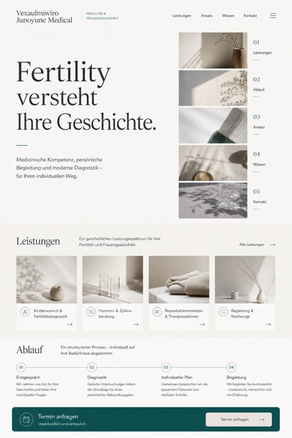 Healthcare website design for Germany, showing a clear opening, service information, supporting content, and a focused inquiry action.