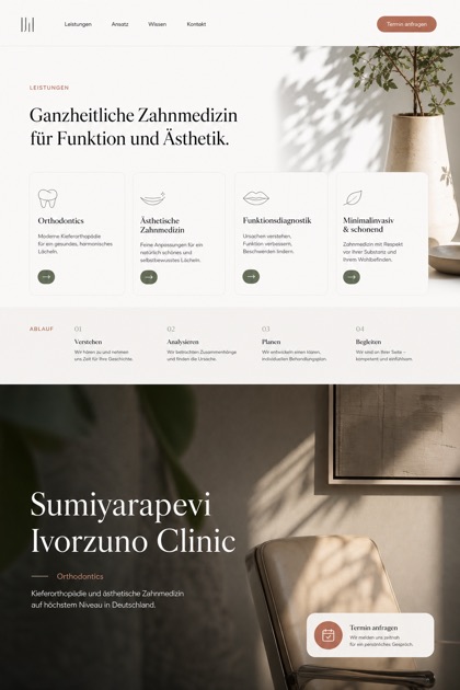 Healthcare website design for Germany, showing a clear opening, service information, supporting content, and a focused inquiry action.