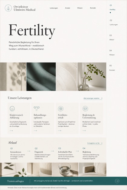 Healthcare website design for Germany, showing a clear opening, service information, supporting content, and a focused inquiry action.