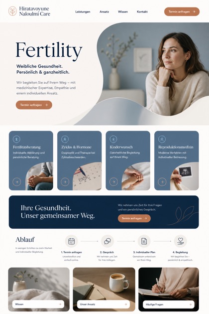 Healthcare website design for Germany, showing a clear opening, service information, supporting content, and a focused inquiry action.