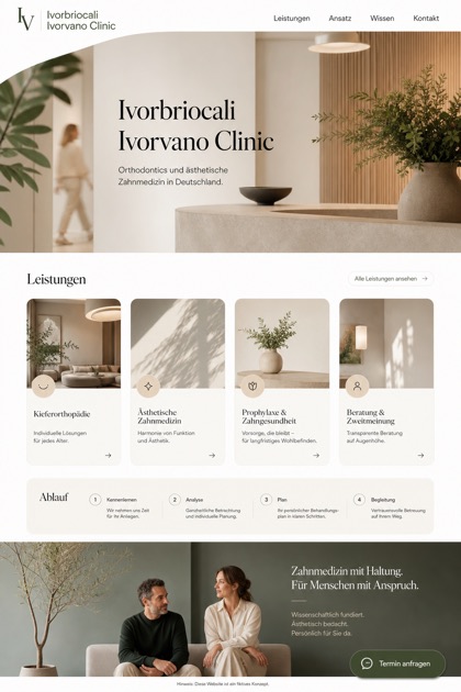 Healthcare website design for Germany, showing a clear opening, service information, supporting content, and a focused inquiry action.