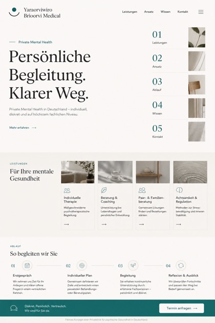 Healthcare website design for Germany, showing a clear opening, service information, supporting content, and a focused inquiry action.