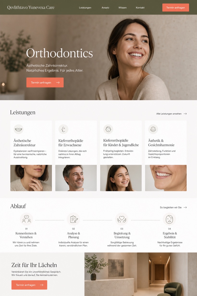 Healthcare website design for Germany, showing a clear opening, service information, supporting content, and a focused inquiry action.
