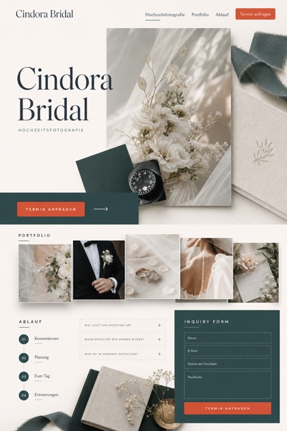 Weddings & Events website design for Germany, showing a clear opening, service information, supporting content, and a focused inquiry action.