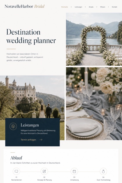 Weddings & Events website design for Germany, showing a clear opening, service information, supporting content, and a focused inquiry action.