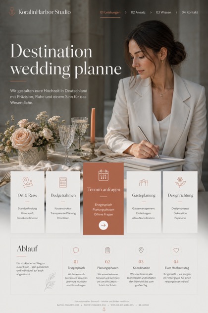 Weddings & Events website design for Germany, showing a clear opening, service information, supporting content, and a focused inquiry action.