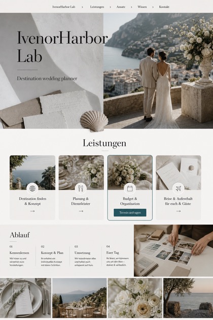 Weddings & Events website design for Germany, showing a clear opening, service information, supporting content, and a focused inquiry action.