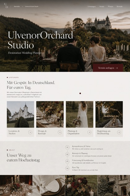 Weddings & Events website design for Germany, showing a clear opening, service information, supporting content, and a focused inquiry action.