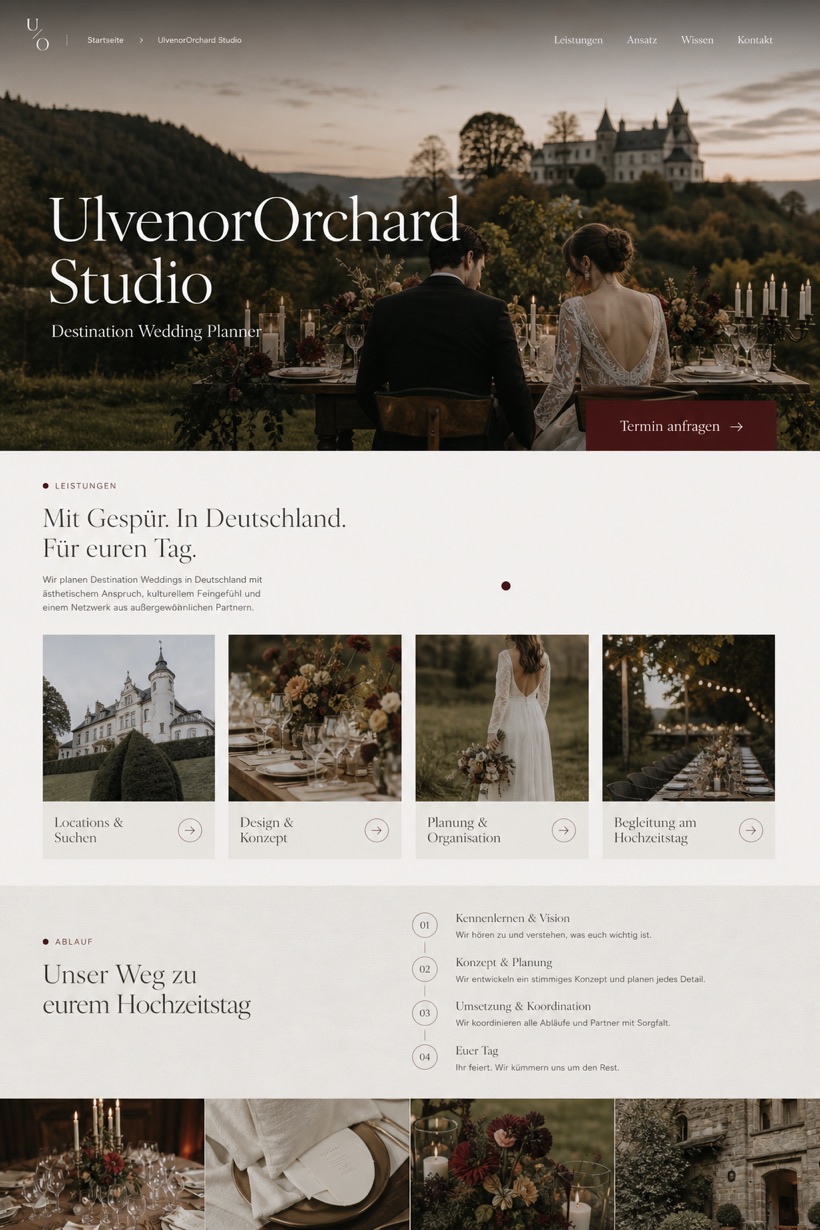 Weddings & Events website design for Germany, showing a clear opening, service information, supporting content, and a focused inquiry action.