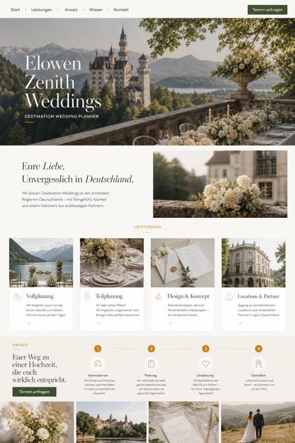 Weddings & Events website design for Germany, showing a clear opening, service information, supporting content, and a focused inquiry action.