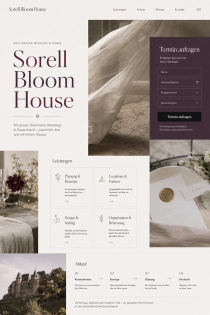 Weddings & Events website design for Germany, showing a clear opening, service information, supporting content, and a focused inquiry action.