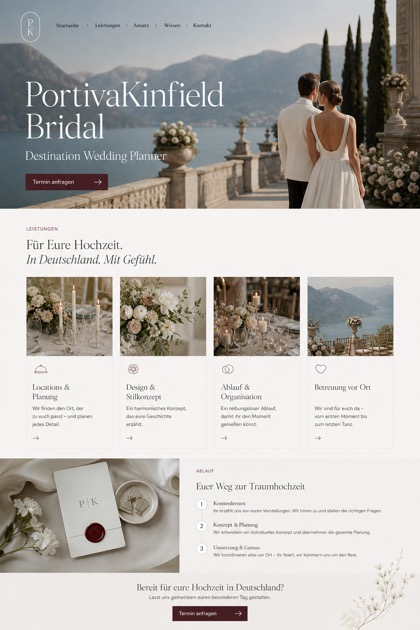 Weddings & Events website design for Germany, showing a clear opening, service information, supporting content, and a focused inquiry action.