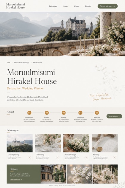 Weddings & Events website design for Germany, showing a clear opening, service information, supporting content, and a focused inquiry action.