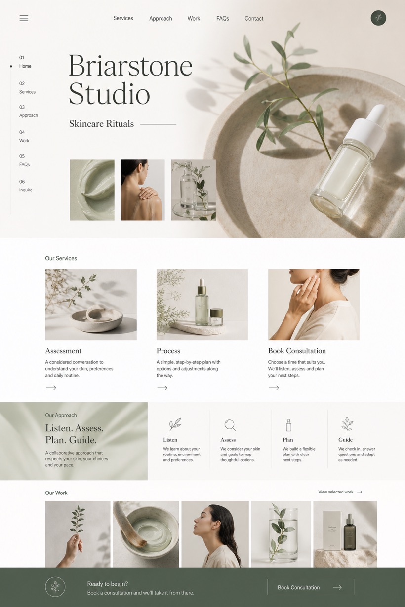 Beauty & Wellness website design for Australia, showing a clear opening, service information, supporting content, and a focused inquiry action.