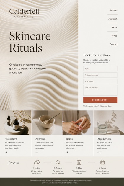 Beauty & Wellness website design for Australia, showing a clear opening, service information, supporting content, and a focused inquiry action.