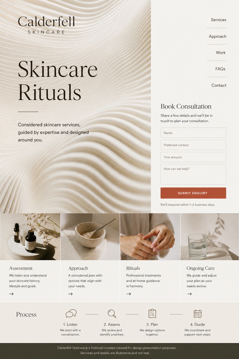 Beauty & Wellness website design for Australia, showing a clear opening, service information, supporting content, and a focused inquiry action.