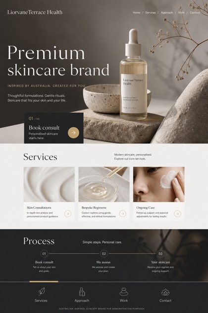Beauty & Wellness website design for Australia, showing a clear opening, service information, supporting content, and a focused inquiry action.