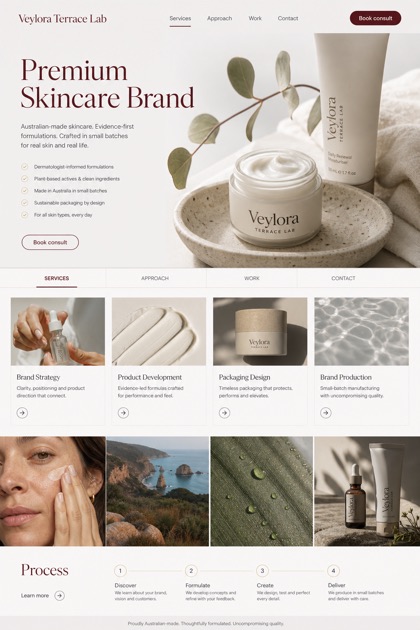Beauty & Wellness website design for Australia, showing a clear opening, service information, supporting content, and a focused inquiry action.