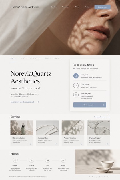 Beauty & Wellness website design for Australia, showing a clear opening, service information, supporting content, and a focused inquiry action.