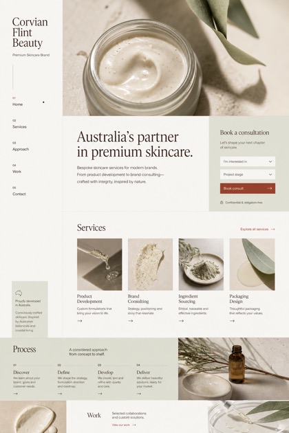 Beauty & Wellness website design for Australia, showing a clear opening, service information, supporting content, and a focused inquiry action.