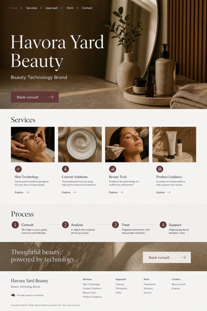 Beauty & Wellness website design for Australia, showing a clear opening, service information, supporting content, and a focused inquiry action.